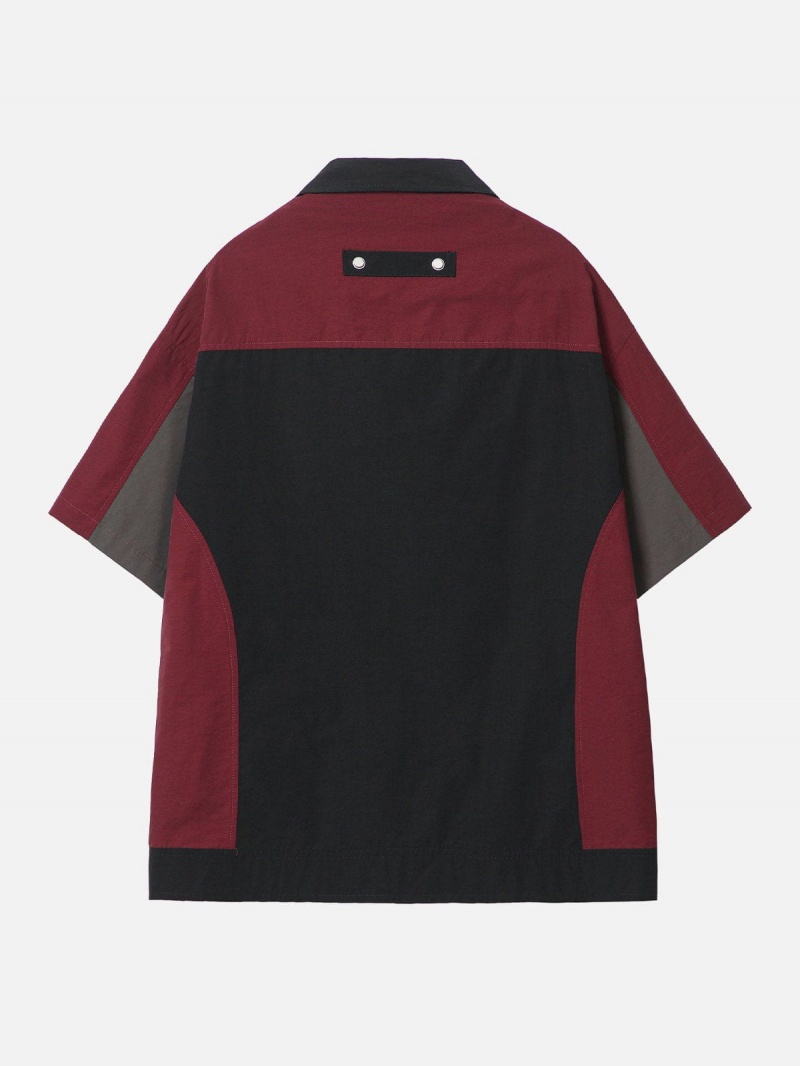 Bordeaux  Chemise à Manches Courtes Aelfric Eden Functional Contrast Zippé Pockets - JZG-5305598